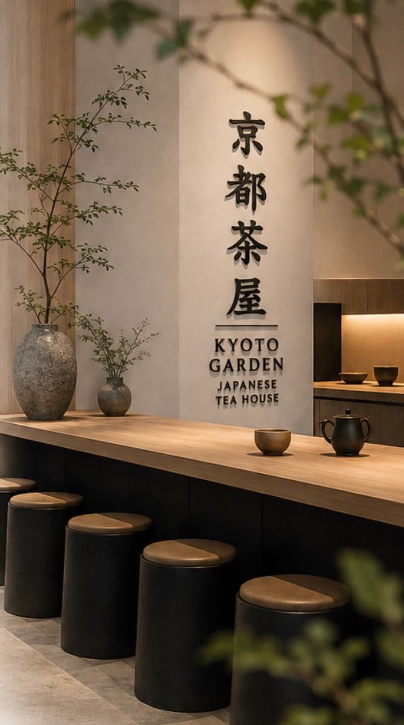 The warm wood counter and Japanese-inspired interior at Kyoto Garden